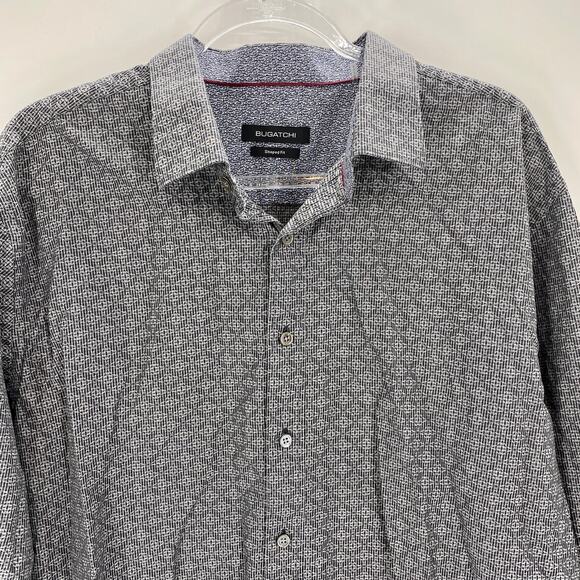 BUGATCHI Mens Button Up Long Sleeve Shirt Size XXL Cotton Micro Pattern Office - Picture 4 of 9